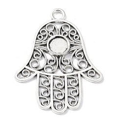 Antique Silver Alloy Big Pendant Cabochon Settings, Religion Hamsa Hand, Antique Silver, Tray: 9mm, 56x42x2.5mm, Hole: 4.2mm, about 120pcs/1000g
