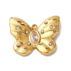Кристалл 304 из нержавеющей стали горный хрусталь подвески, бабочки прелести, вакуумное покрытие pvd, реальный 18 k позолоченный, кристалл, 17.5x21x3 мм, отверстие : 1.6 мм