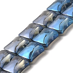 Steel Blue Electroplate Glass Beads Strands, Rainbow Plated, Bamboo Joint, Steel Blue, 12x10x5.5mm, Hole: 1mm, about 49pcs/strand, 24.02''(61cm)
