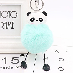 Aquamarine Panda Furry Pom-Pom Keychain for Women, Polypropylene Imitation Rabbit Fur Car Charm Bag Pendant, Aquamarine, 8cm