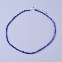 Lapis Lazuli Natural Lapis Lazuli Beaded Necklaces, with Brass Lobster Claw Clasps, Faceted Round Beads, 16.5 inch~16.7 inch(42~42.5cm)x2mm
