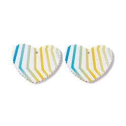 Colorful Double Side Acrylic Pendants, Heart with Stripe Pattern, Colorful, 26x31.5x2mm, Hole: 1.6mm