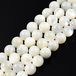 White Shell Natural White Shell Bead Strands, Round, 8.5~9mm, Hole: 0.7mm, about 43pcs/strand, 14.96 inch(38cm)