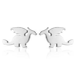 Платина Симпатичные мини-серьги с изображением летающего дракона для девочек - нержавеющая сталь., платина, 2 мм