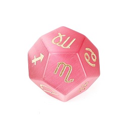 Hot Pink Cat Eye Classical 12-Sided Polyhedral Dice, Engrave Twelve Constellations Divination Game Toy, Hot Pink, 20x20mm