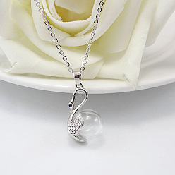 Clear Swan with Glass Ball Perfume Bottle Necklace with Brass Chains for Women, Platinum, Clear, 19.69 inch(50cm)