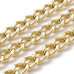 Light Gold Cadenas de bordillo facetadas con corte de diamante de aluminio oxidado, cadenas retorcidas, sin soldar, con carrete, la luz de oro, 10x7x3 mm, aproximadamente 131.23 pies (40 m) / rollo
