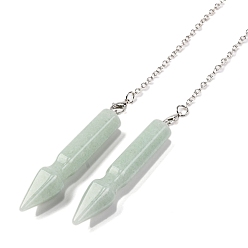 Зеленый Авантюрин Натуральный зеленый авантюрин заостренные биолокационные маятники, Подвески-копья со стойкой, фурнитура из сплава платинового тона, без кадмия и без свинца, 177 мм
