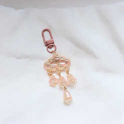 Light Coral Transparent Acrylic Cloud and Bell Shape Tassels Keychain, with Clasp, Light Coral, 60~70mm