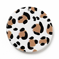 Peru Printed Acrylic Pendants, Flat Round with Leopard Print Pattern, Peru, 29.5x2mm, Hole: 1.5mm