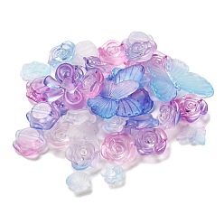 Cornflower Blue Transparent Acrylic Beads, Frosted, Mixed Shapes, Cornflower Blue, 12~30.5x11.5~39.5x2.5~9mm, Hole: 1.6~2.7mm
