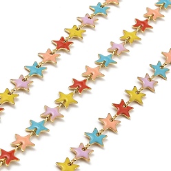 Golden Star Enamel Link Chains, with 304 Stainless Steel Findings, Soldered, with Spool, Golden, 11x8.5x1mm, about 32.81 Feet(10m)/Roll
