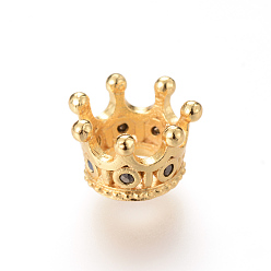 Золотой Латунные микро проложить кубического циркония бусы, корона, золотые, 11x7 мм, отверстие : 6 мм