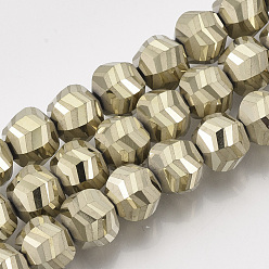Light Khaki Electroplate Glass Beads Strands, Frosted, Faceted, Round, Light Khaki, 9x10x8.5mm, Hole: 1.5mm, about 70pcs/strand, 24.4 inch