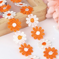 Dark Orange Polyester Lace Trim, Embroidered Trim Ribbons, for Sewing or Craft Decoration, Flower, Dark Orange, 1 inch(25mm), 15 yards/strand