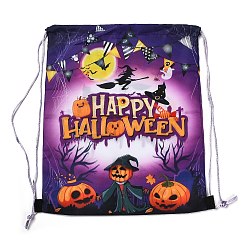 Blue Violet Polyester Backpacks, Nylon Rope Drawstring Bags, Halloween Theme, Blue Violet, 342x283x0.2mm