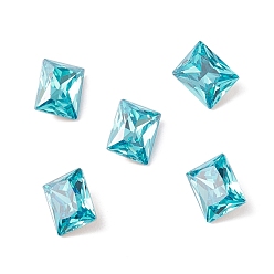 Cyan K9 Glass Rhinestone Cabochons, Pointed Back & Back Plated, Rectangle, Cyan, 10x8x4mm