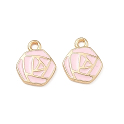 Pink Подвески из эмали и сплава, , золотой свет, розовые, 14.5x11.5x1.8 мм, отверстие : 1.8 мм