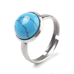 Синтетическая Бирюза Полукруглые кольца из синтетической бирюзы, 304 регулируемые кольца из нержавеющей стали для женщин, круглые кабошоны: 10мм, размер США 6 (16.5 мм), 3 мм