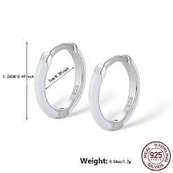 White Rhodium Plated Platinum 925 Sterling Silver Enamel Hoop Earrings, with 925 Stamp, White, 12.6mm