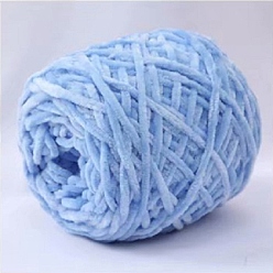 Cornflower Blue Wool Chenille Yarn, Velvet Cotton Hand Knitting Threads, for Baby Sweater Scarf Fabric Needlework Craft, Cornflower Blue, 5mm, 95~100g/skein