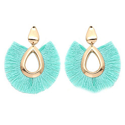 Medium Turquoise Alloy Teardrop Stud Earrings, Bohemia Style Horseshoe Tassel Dangle Earrings for Women, Medium Turquoise, 80x68mm