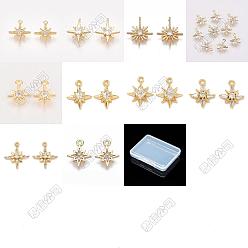 Real 18K Gold Plated 20Pcs 10 Styles Brass Micro Pave Cubic Zirconia Pendants, Star Charms, Real 18K Gold Plated, 8.2~18x7~16x1~8.5mm, Hole: 0.7~1.4mm, 2pcs/style