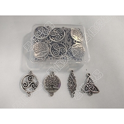 Antique Silver BENECREAT 32Pcs 4 Styles Tibetan Style Alloy Connector Charms, Mix-shaped, Antique Silver, 24.5~30x10~20.5x1.5~2.5mm, Hole: 1.5~2mm, 8pcs/style