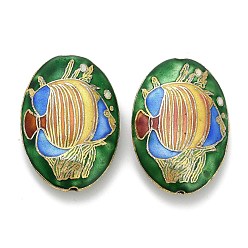 Зеленый Бусины ручной работы перегородчатой, овальные с рыбой рисунком, зелёные, 43x30x12 мм, отверстие : 1.8~2 мм