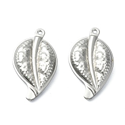 Stainless Steel Color 304 Stainless Steel Pendants, Leaf Charms, Stainless Steel Color, 23.5x13x4mm, Hole: 1.1mm