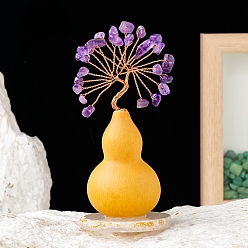 Аметист Натуральные аметистовые чипсы украшения из дерева жизни на тыквенной основе, Медная проволока, энергетический камень фэн-шуй, подарок для женщин и мужчин, медитация, 100~110 мм