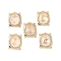 Кварц Латунные многорядные звенья из микрофибры с натуральным кварцевым кристаллом, слеза, граненые, стойки покрытие, 22.5~23x18x7 мм, отверстие : 1.4 мм