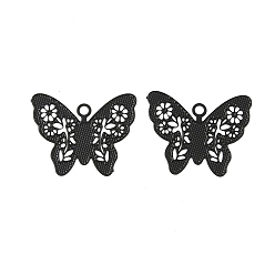 Черный Аэрозольная краска 430 подвески из нержавеющей стали, Бабочка с цветком, чёрные, 11.5x14x0.3 мм, отверстие : 1.2 мм