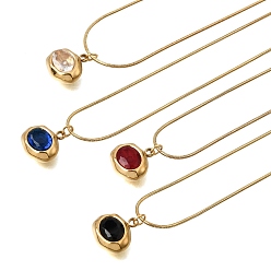 Mixed Color 304 Stainless Steel Pave Cubic Zirconia Pendant Necklaces, Oval, Golden, PVD Vacuum Plating, Mixed Color, 17.72~18.11 inch(45~46cm)