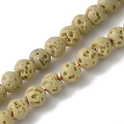 Темный Хаки Нити синтетических бусин, окрашенных в лавовый камень, круглые, Темный хаки, 4 мм, отверстие : 1 мм, около 91 шт / нитка, 14.96'' (38 см)