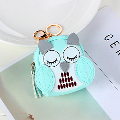 Cyan Women's Lady Owl Mini Coin Purse PU Leather Keychain, for Key Bag Car Pendant Decoration, Cyan, 10x8cm