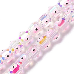 Темно-Розовый Прозрачные стеклянные бусины от сглаза нити, с эмалью, граненые, баррель, темно-розовыми, 9x8.5~10 мм, отверстие : 1.5 мм, около 40 шт / нитка, 13.46''~13.62'' (34.2~34.6 см)