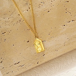 Golden Abstract Human Face Stainless Steel Pendant Necklace with Cuban Link Chains, Golden, 15.75 inch(40cm)