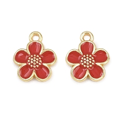Красный Подвески из эмали и сплава, цветок, золотые, красные, 16x13.5x2 мм, отверстие : 1.6 мм