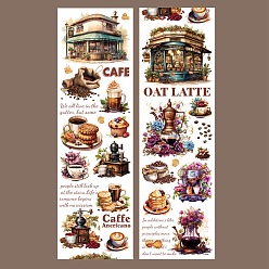 Food Coffee Theme Decorative Paper Tapes Rolls, Self-adhesion Paper Sheets, for DIY Scrapbooking, Food, 60x2mm