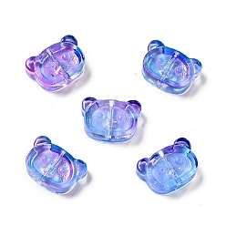 Blue Violet Spray Painted Transparent Glass Beads, Bear, Blue Violet, 10x14.5x5mm, Hole: 1.2mm