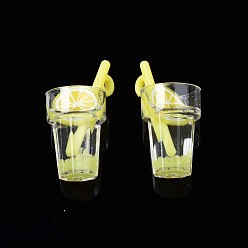 Lemon Imitation Fruit Tea Resin Pendants, Noctilucent Powder & Polymer Clay inside, with Acrylic Cup, Lemon Pattern, 25~28.5x12.5mm, Hole: 1.8mm