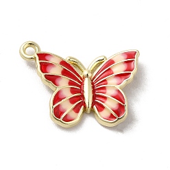Red Alloy Enamel Pendants, Light Gold, Butterfly Charm, Red, 23x19x3.5mm, Hole: 1.5mm
