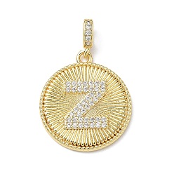 Letter Z Латунные микропаве прозрачные подвески с фианитом, плоский круглый с подвесками в виде букв, без свинца и без кадмия, долговечный, стойки покрытие, реальный 18 k позолоченный, Письмо Z, 24.5x21.5x2.5 мм, отверстие : 4.5x3.5 мм