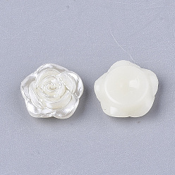 Beige ABS Plastic Imitation Pearl Cabochons, Flower, Beige, 12x11.5x4mm, about 1000pcs/bag