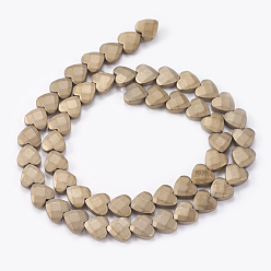 Antique Bronze Plated Electroplate Non-magnetic Synthetic Hematite Beads Strands, Frosted, Faceted, Heart, Antique Bronze Plated, 8x8x3mm, Hole: 0.5mm, about 54pcs/strand, 15.94 inch(40.5cm)