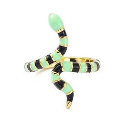 Pale Green Snake Real 18K Gold Plated Cuff Rings for Women, Brass Enamel Open Rings
, Pale Green, US Size 6 1/2(16.9mm)