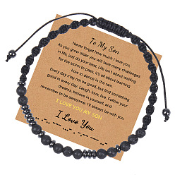 To My Son I Love You" Morse Code Bracelet with Black Lava Stone Card, Women's Gift