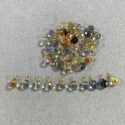 Mixed Color 50Pcs 10 Colors Glass Pendants, with Copper Wire, Teardrop, Light Gold, Mixed Color, 15mm, Hole: 2.5mm, 5pcs/color