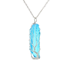 Cyan Dyed Natural Quartz Crystal Pendant Necklace, Irregular Bullet, Cyan, 20.47 inch(52cm)